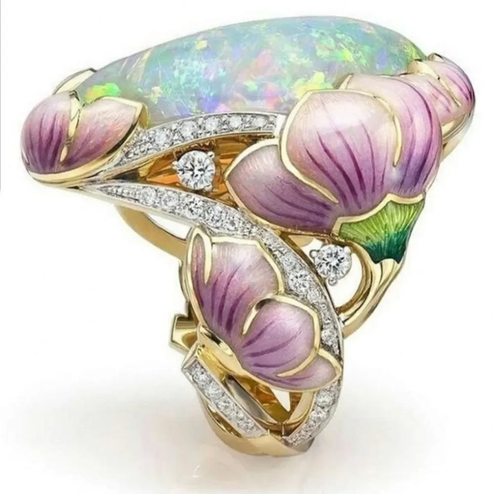 18k solid gold opal ring